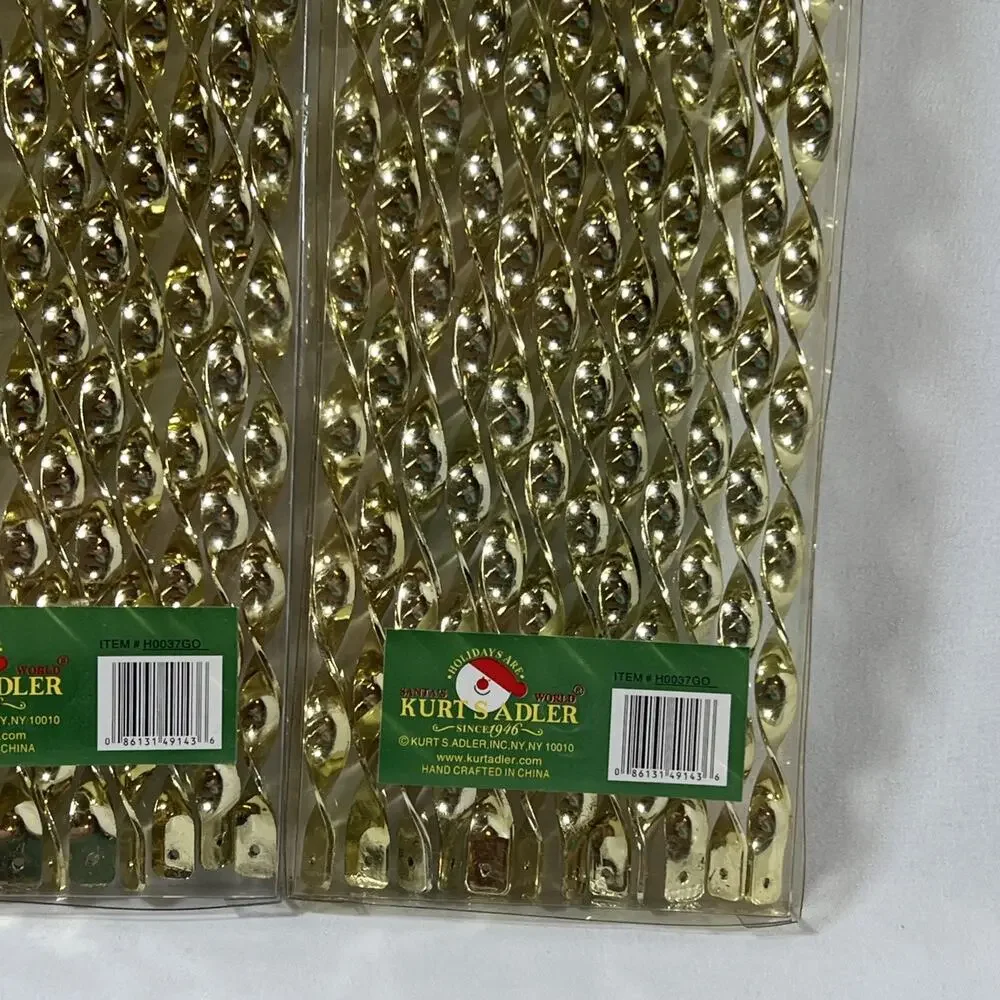Kurt Adler Christmas Twister Ornaments Icicles GOLD Spiral Decor Set of 24 11.5”